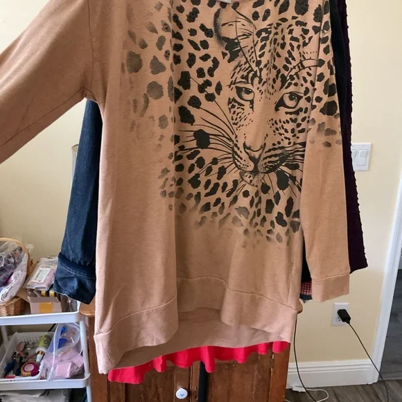 EUC, Chico’s awesome Leopard Print Tan long sleeve top. Sz. 1 - Picture 2 of 4